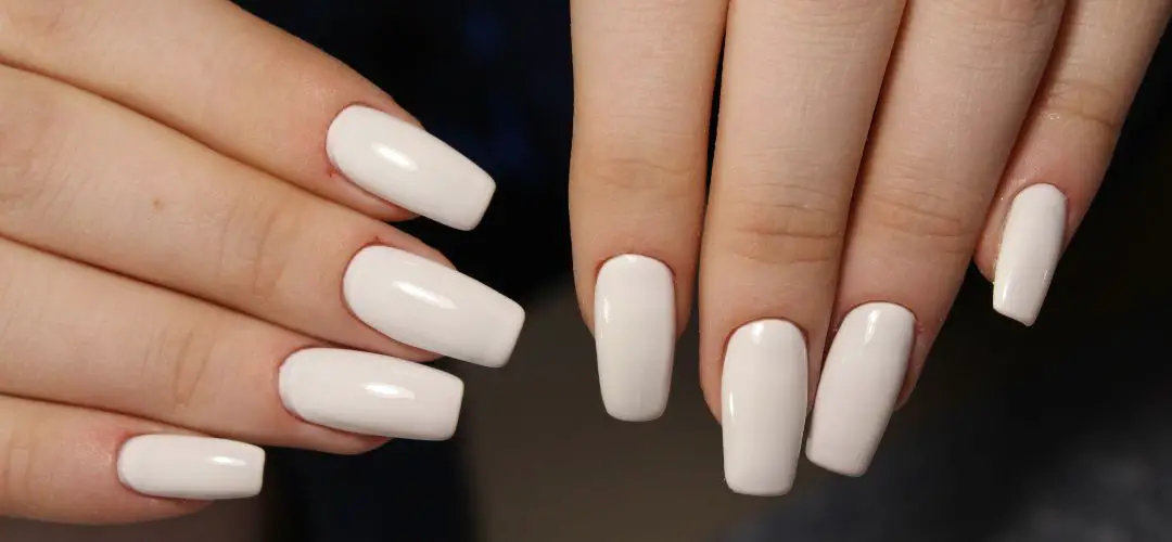 Coffin milky white nails